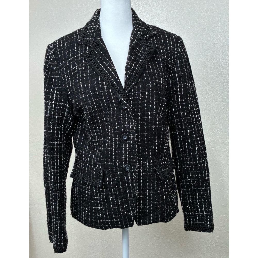 Evan-Picone Womens Black White Tweed Blazer Jacket Size 10 Feminine‎ Fitted Posh